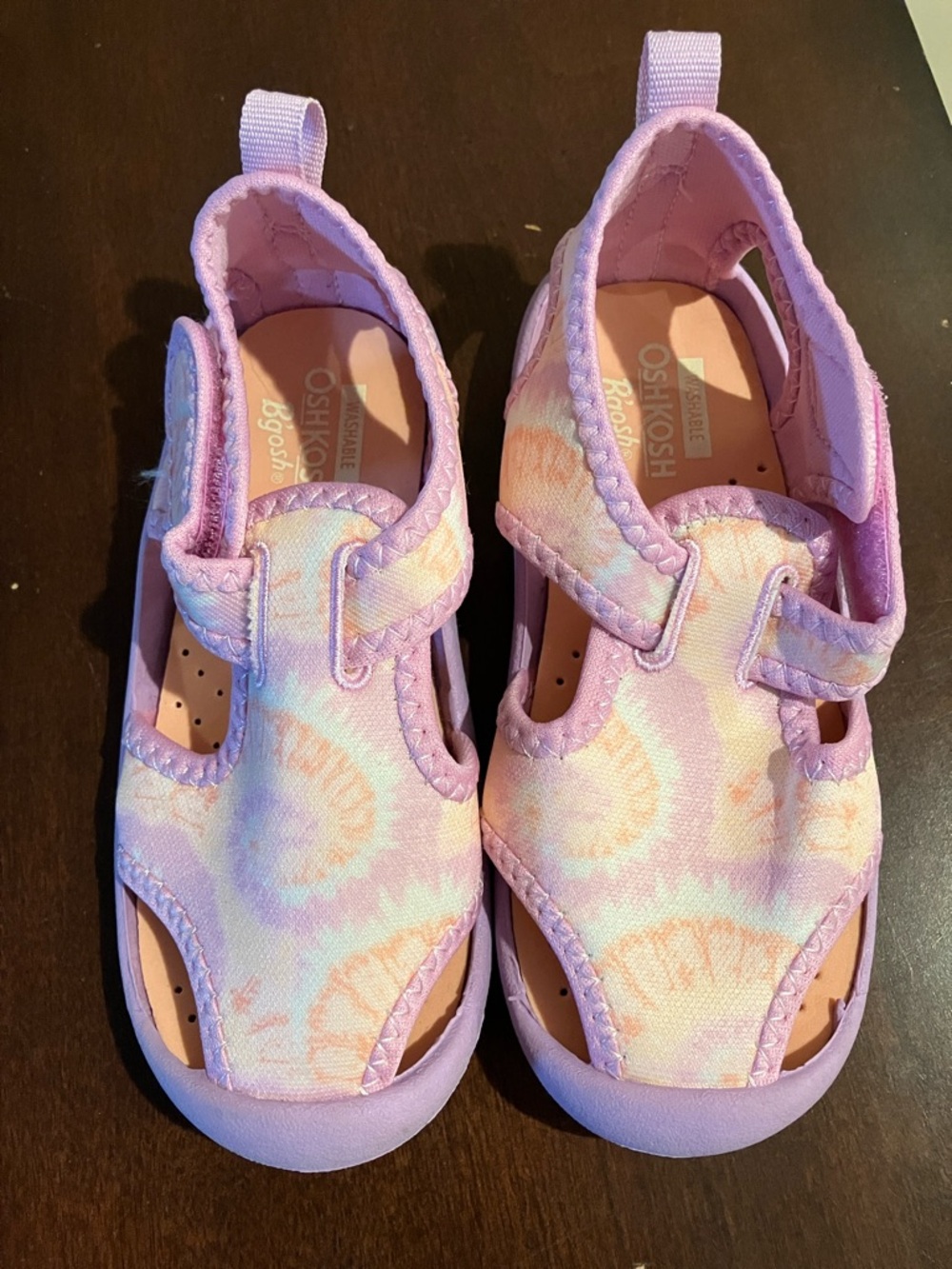 Size 10 girls OshKosh B'gosh Lilac and Peach Tie-Dye Kids Sandals or water shoes